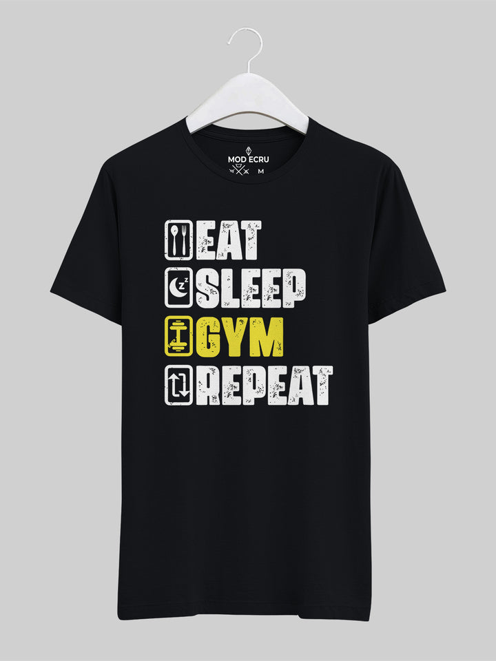 Eat Sleep Gym Repeat Black T-Shirt