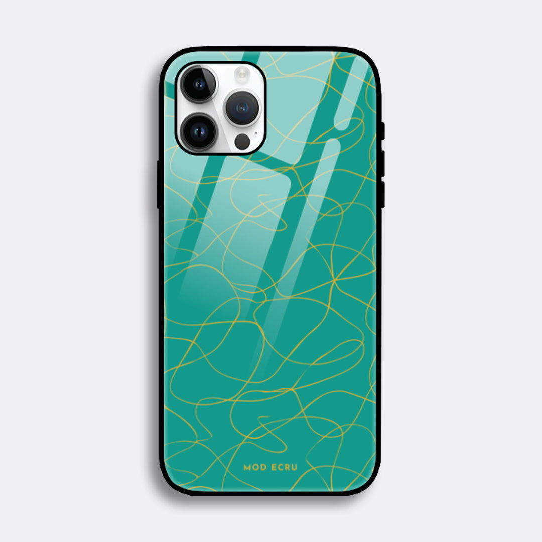 Emerald Green Abstract Lines Glass Case