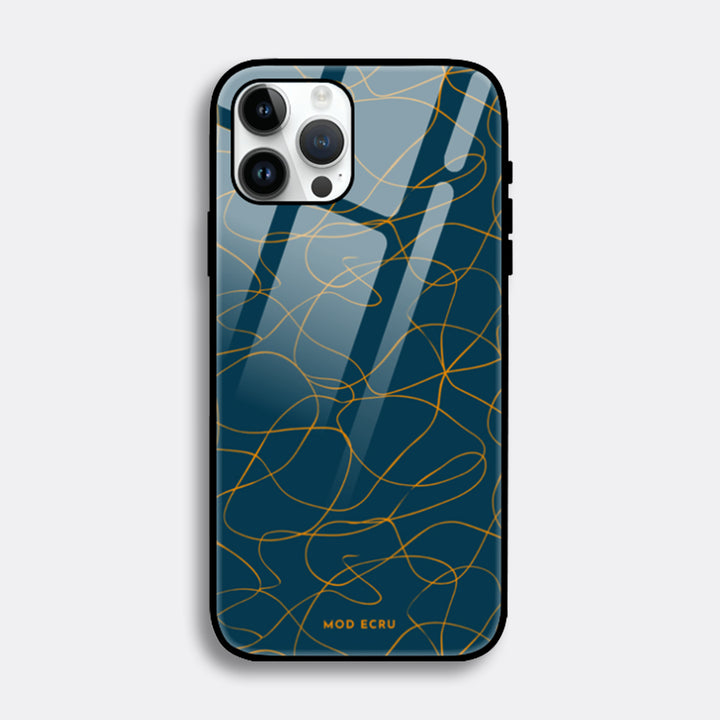 Navy Blue Abstract Lines Glass Case