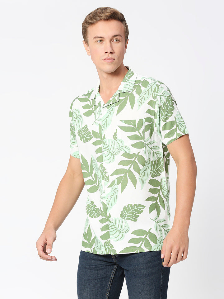 Fern Green Leaf Print Rayon Shirt