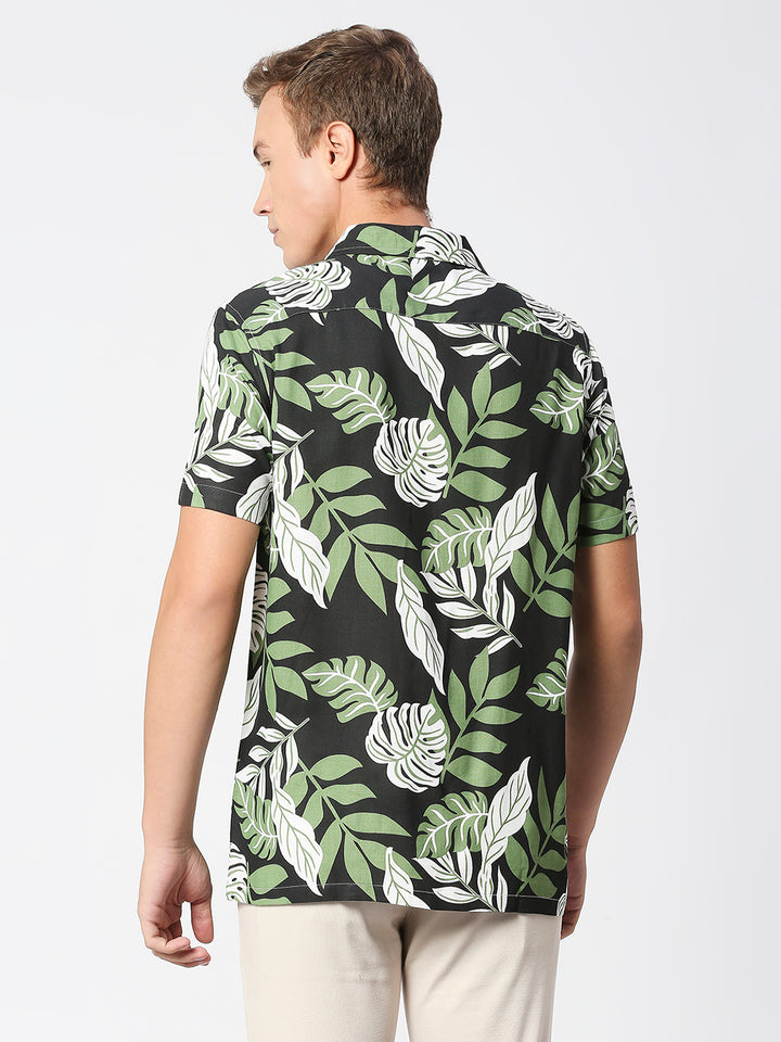Fern Black Green Leaf Print Rayon Shirt