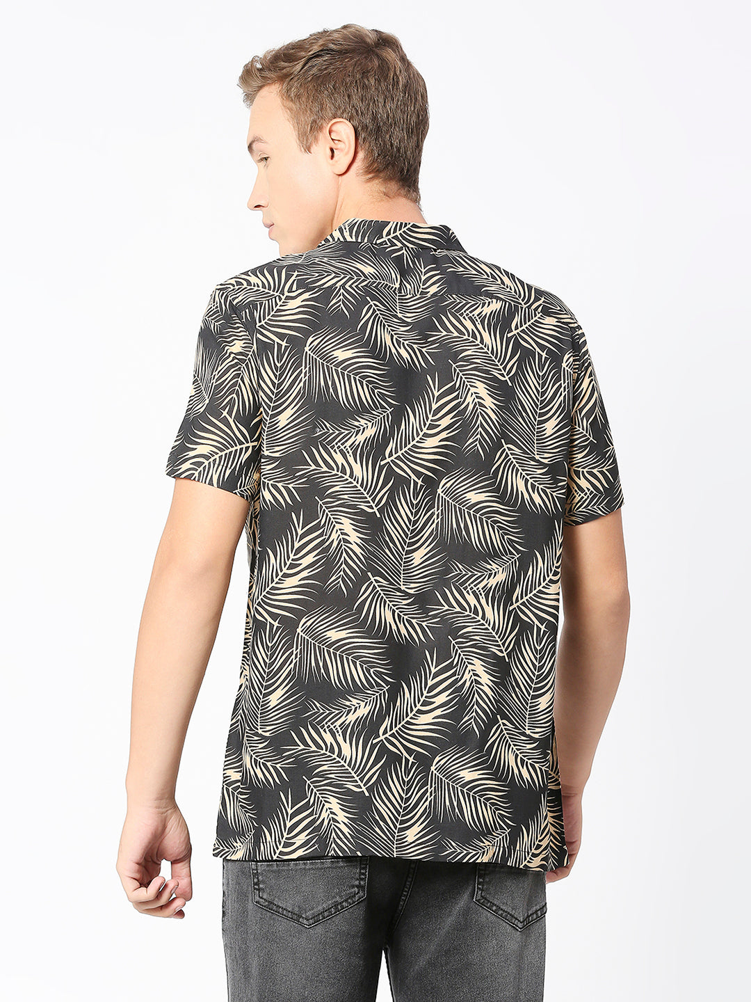 Fronds Black Gold Palm Print Rayon Shirt