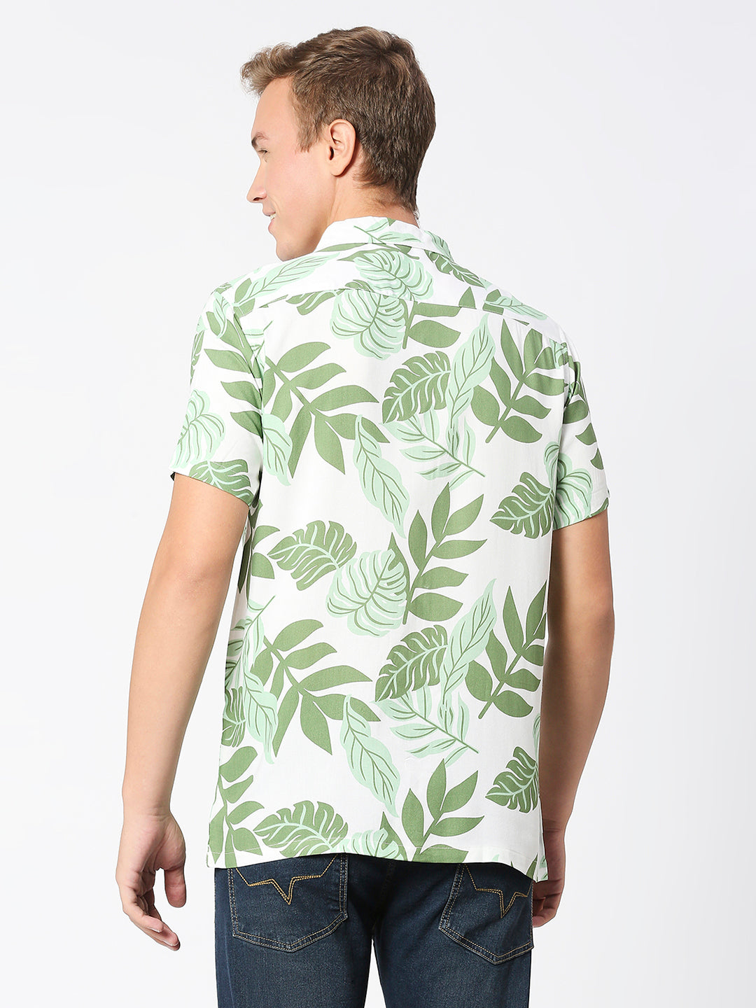 Fern Green Leaf Print Rayon Shirt