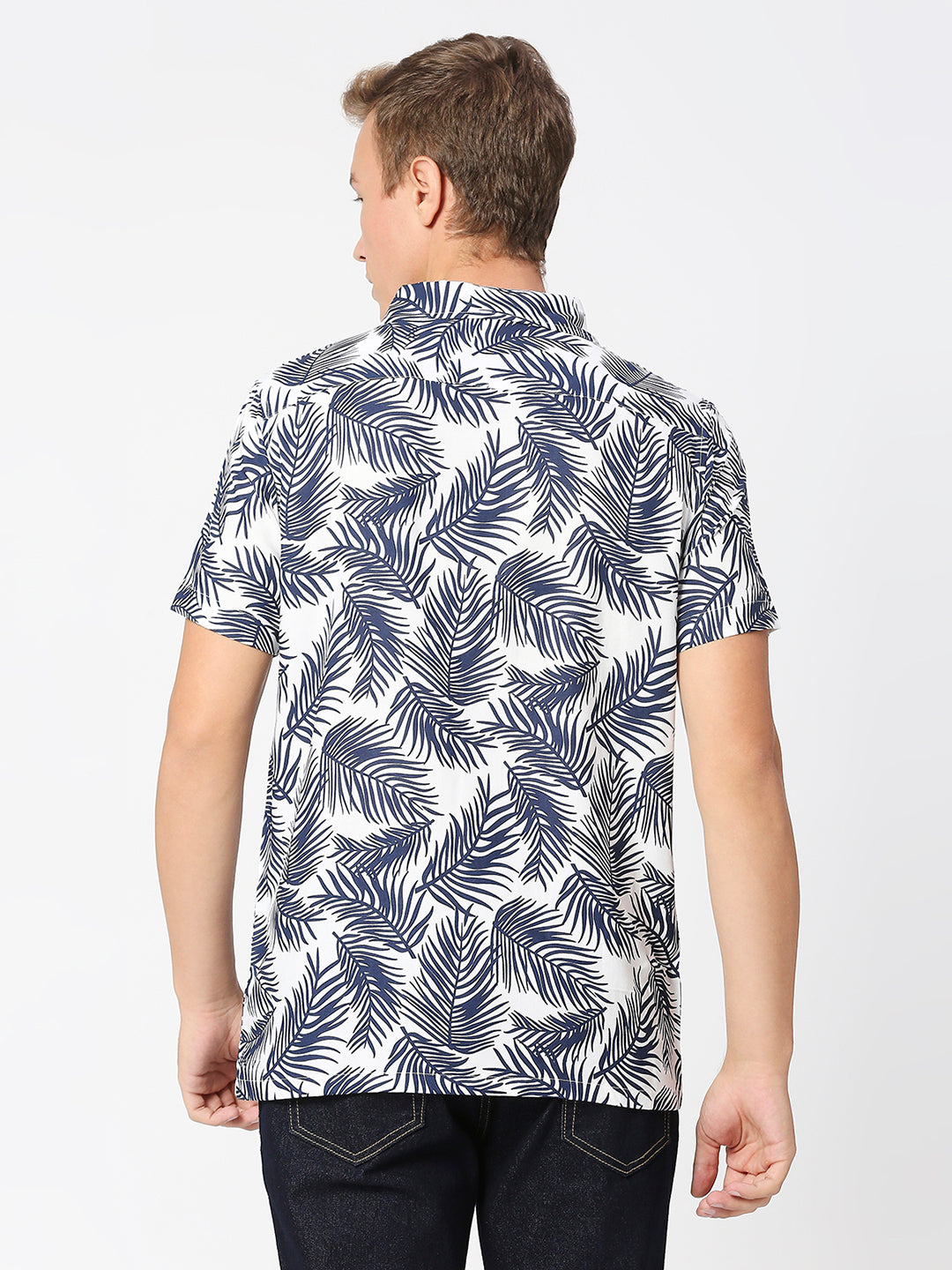 Fronds Blue Palm Print Rayon Shirt