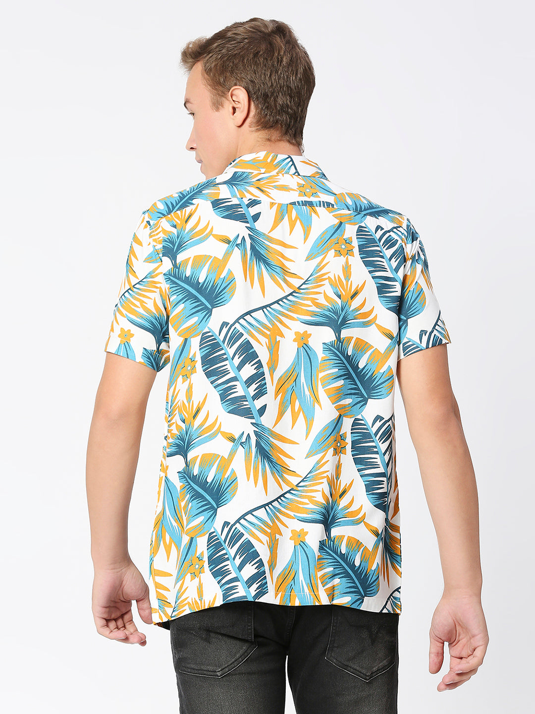 Tropico White Palm Leaf Print Rayon Shirt