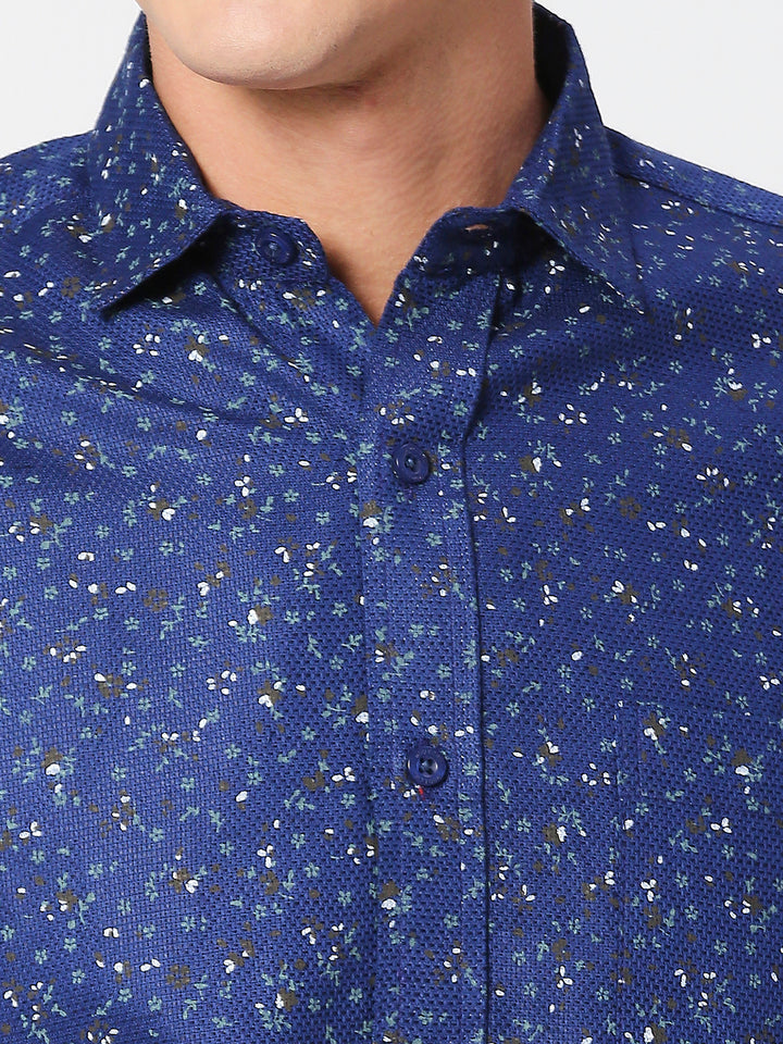 Dobbie Cotton Blue Floral Print Shirt