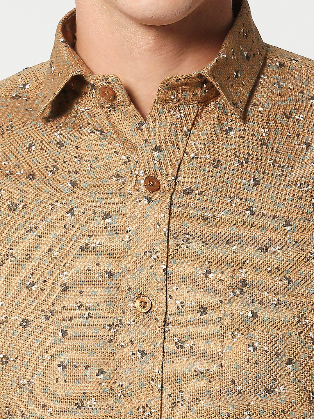 Dobbie Cotton Khaki Floral Print Shirt