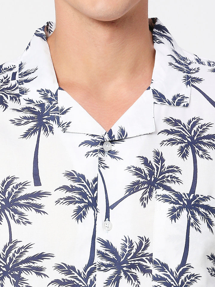 Coconut Tree Blue Printed Rayon Shirt
