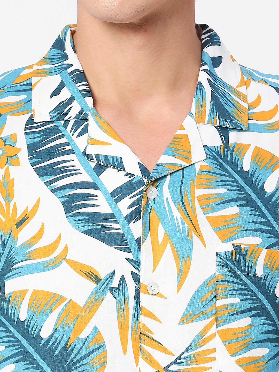 Tropico White Palm Leaf Print Rayon Shirt