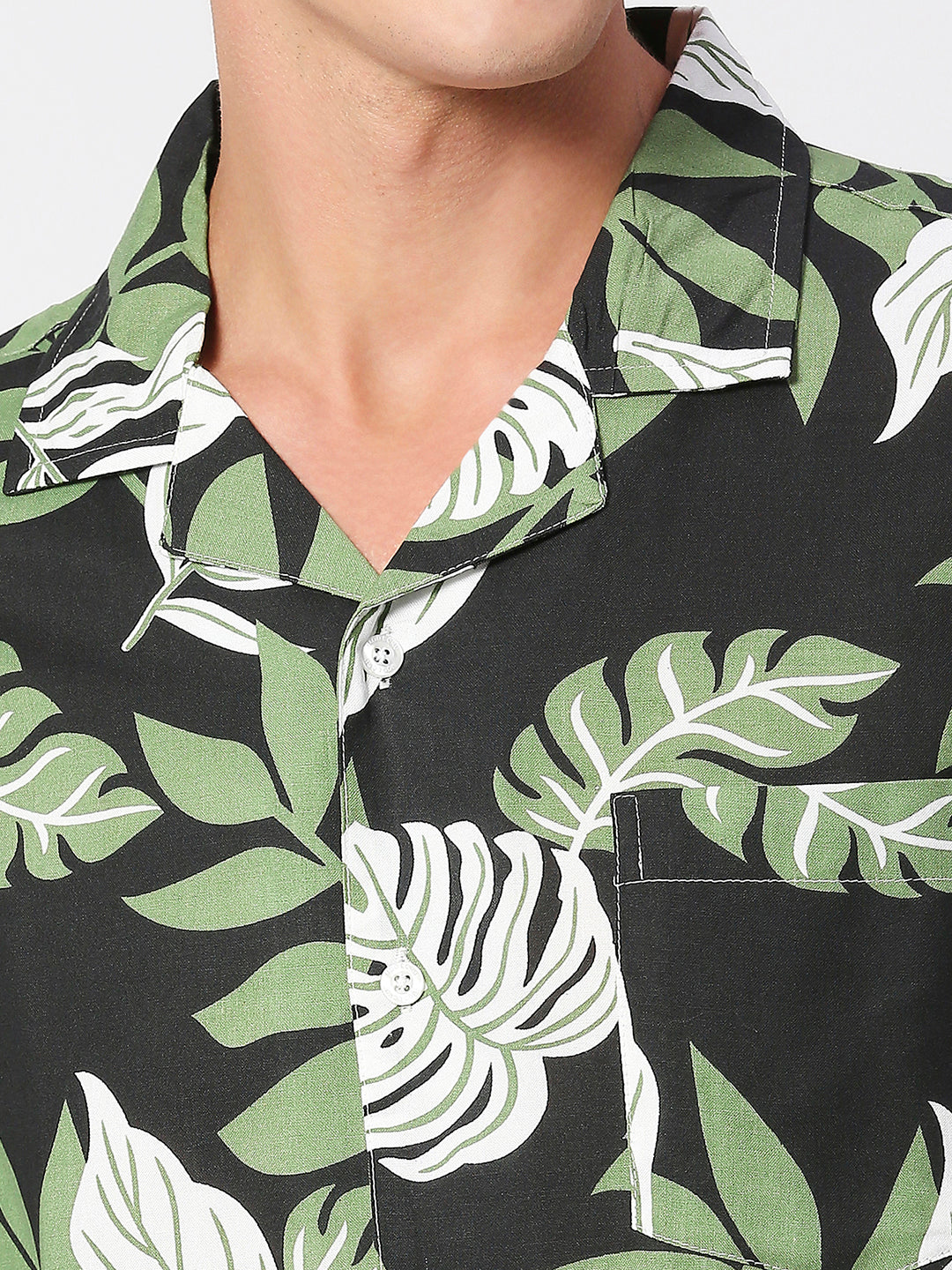 Fern Black Green Leaf Print Rayon Shirt