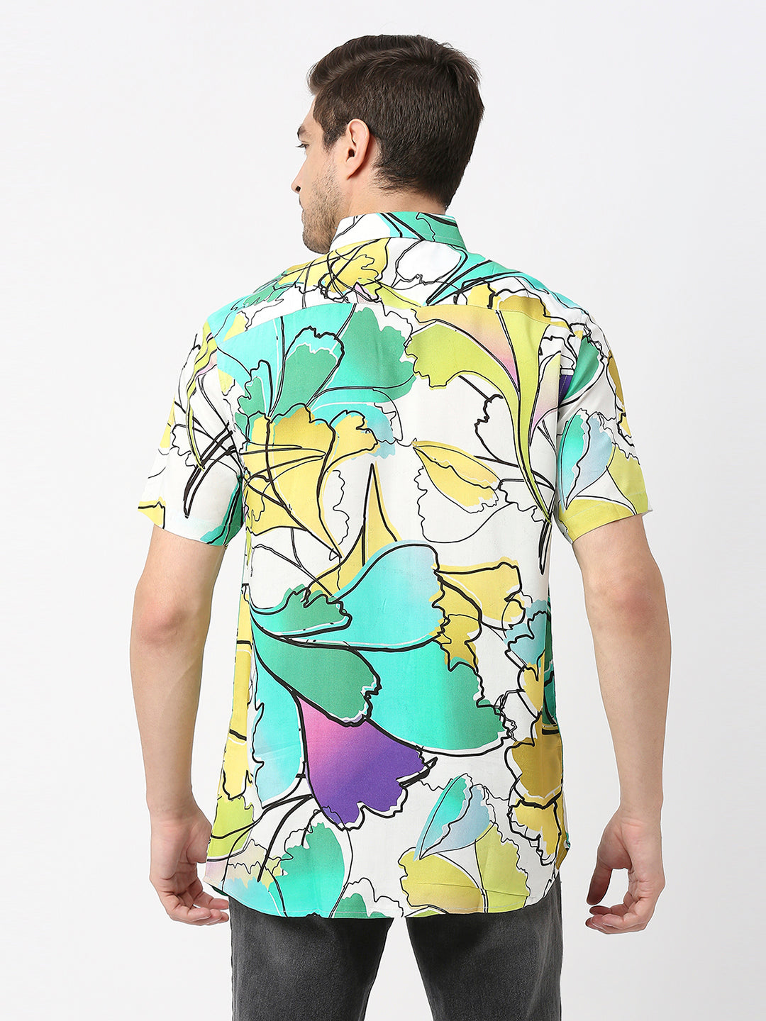 Squiggle Floral Print Rayon Shirt