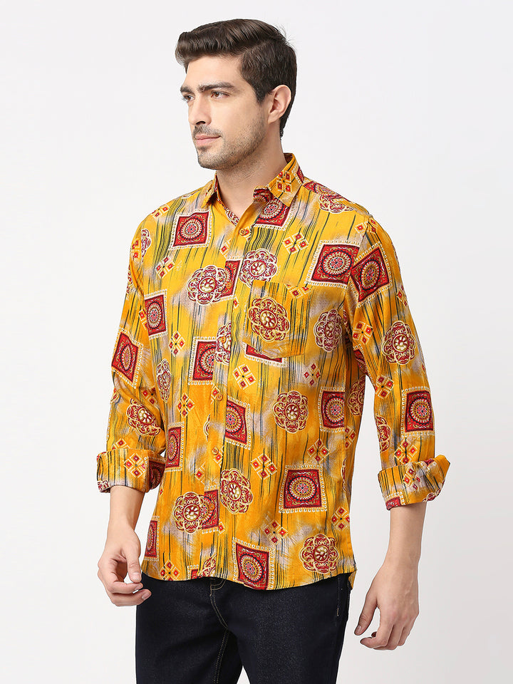 Heritage Rayon Ethnic Orange Motif Shirt
