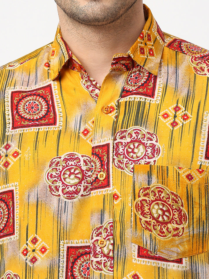 Heritage Rayon Ethnic Orange Motif Shirt