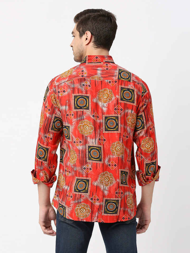 Heritage Rayon Ethnic Red Motif Shirt