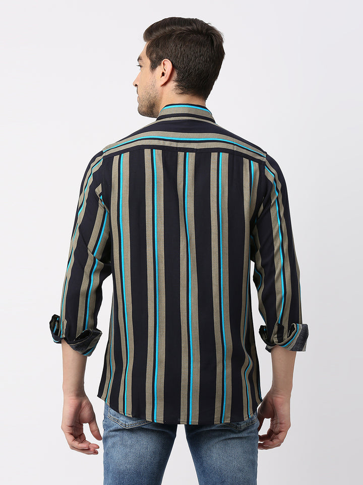 Adam Rayon Vertical Blue Stripes Shirt