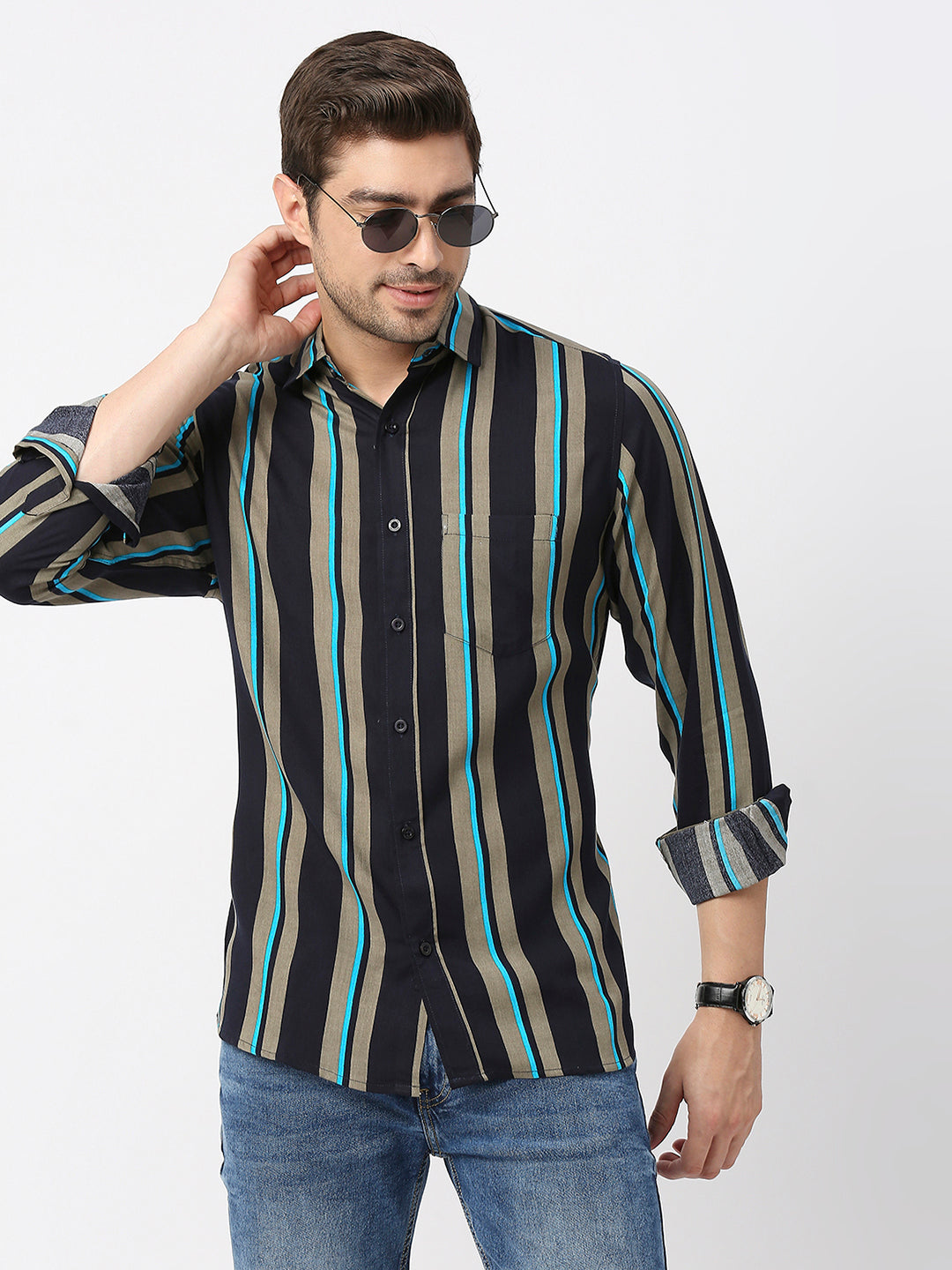 Adam Rayon Vertical Blue Stripes Shirt