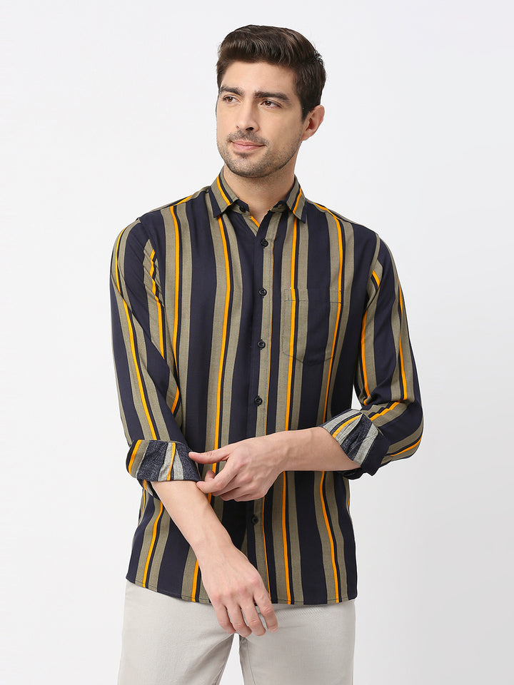 Adam Rayon Vertical Orange Stripes Shirt