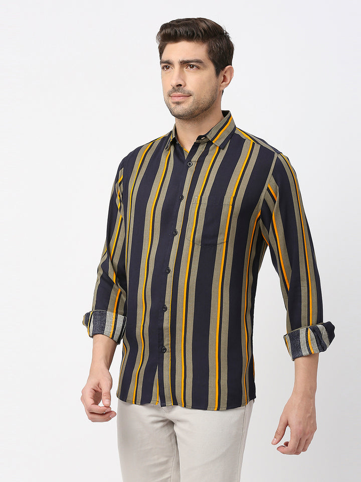 Adam Rayon Vertical Orange Stripes Shirt