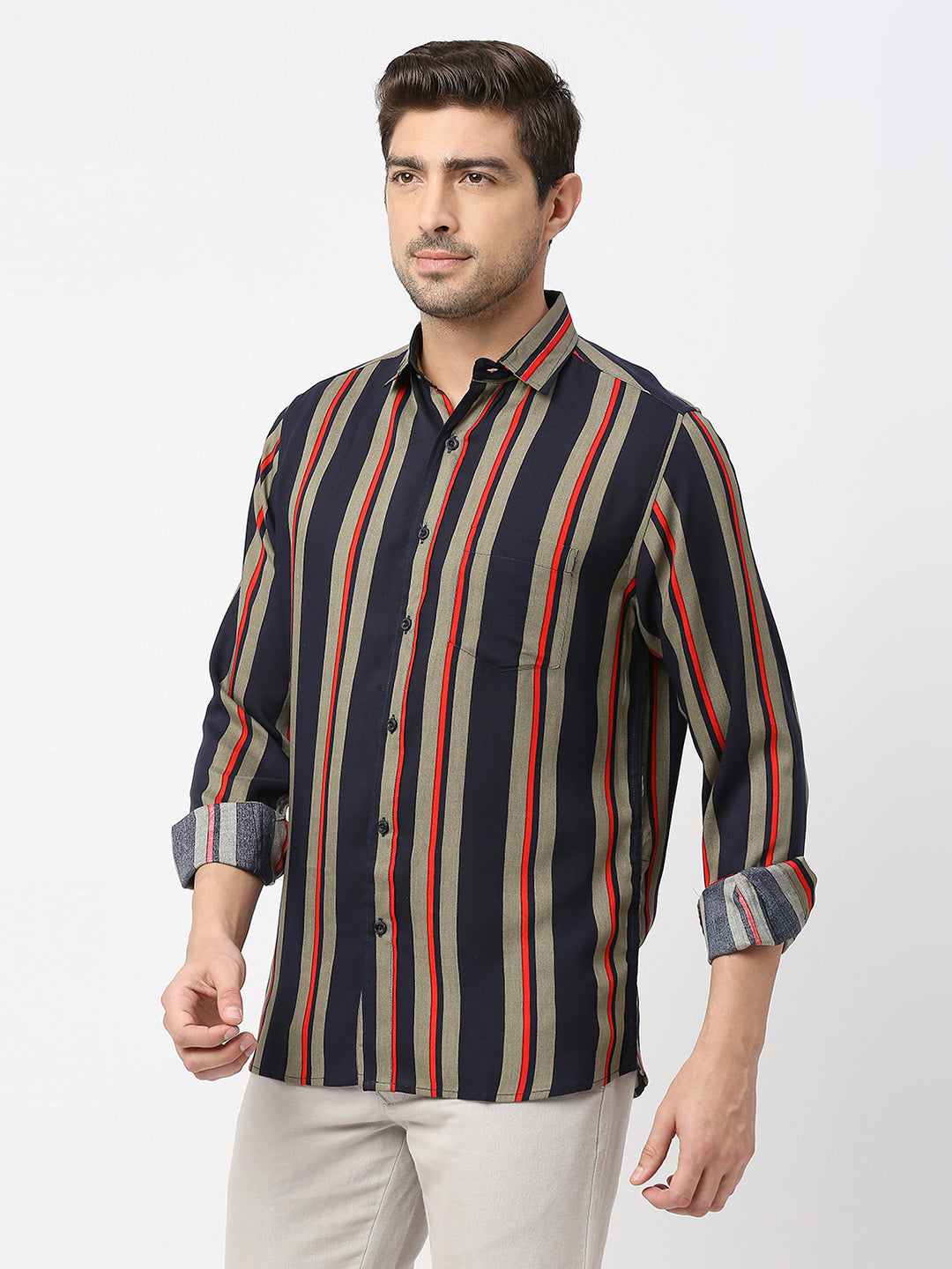 Adam Rayon Vertical Red Stripes Shirt