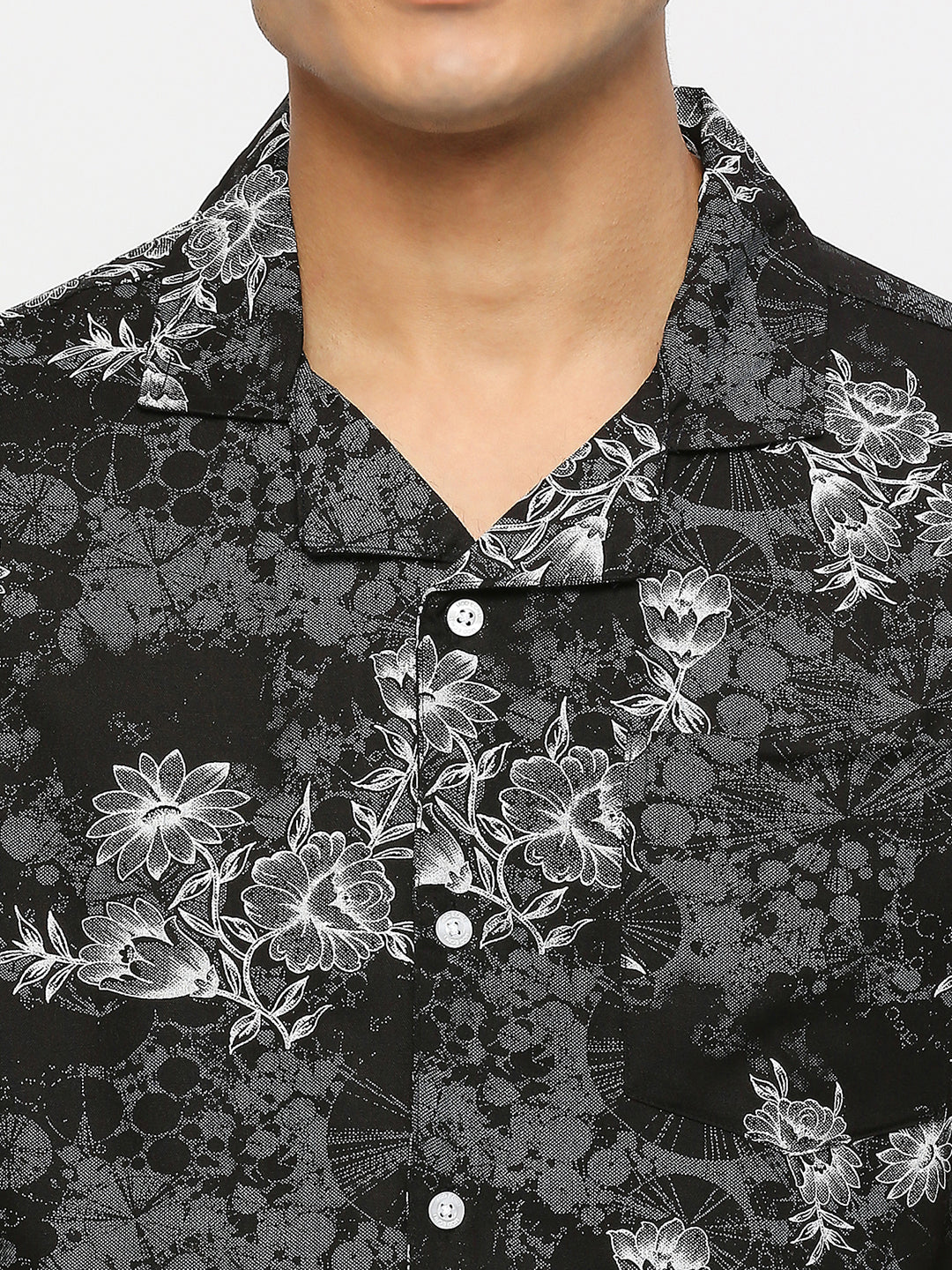 Moonlight Floral Print Black Shirt