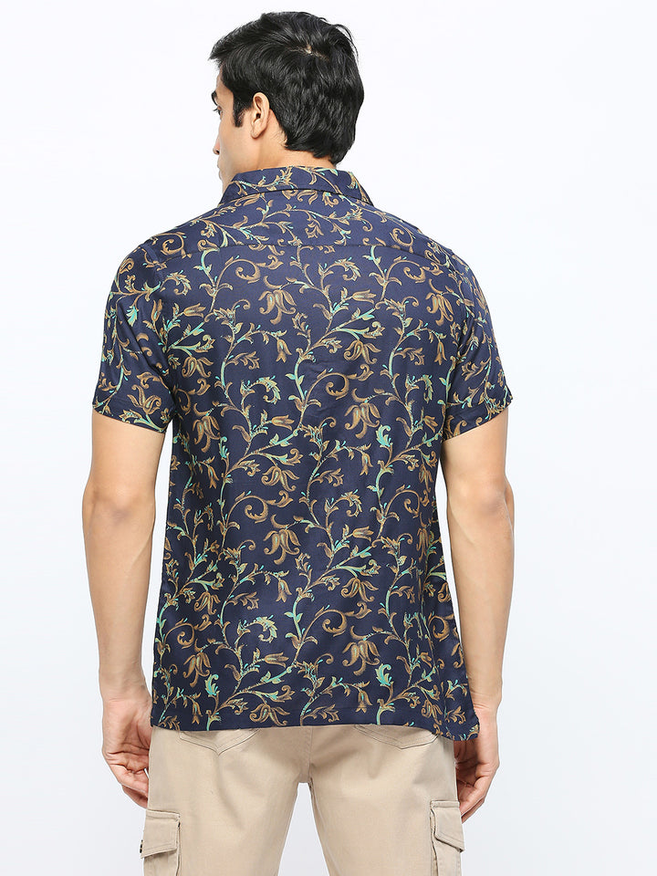 Cashmere Floral Print Navy Shirt