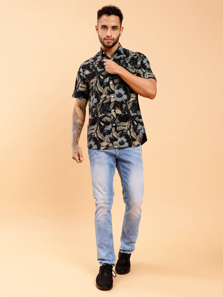 Twilight Floral Print Sage Black Shirt