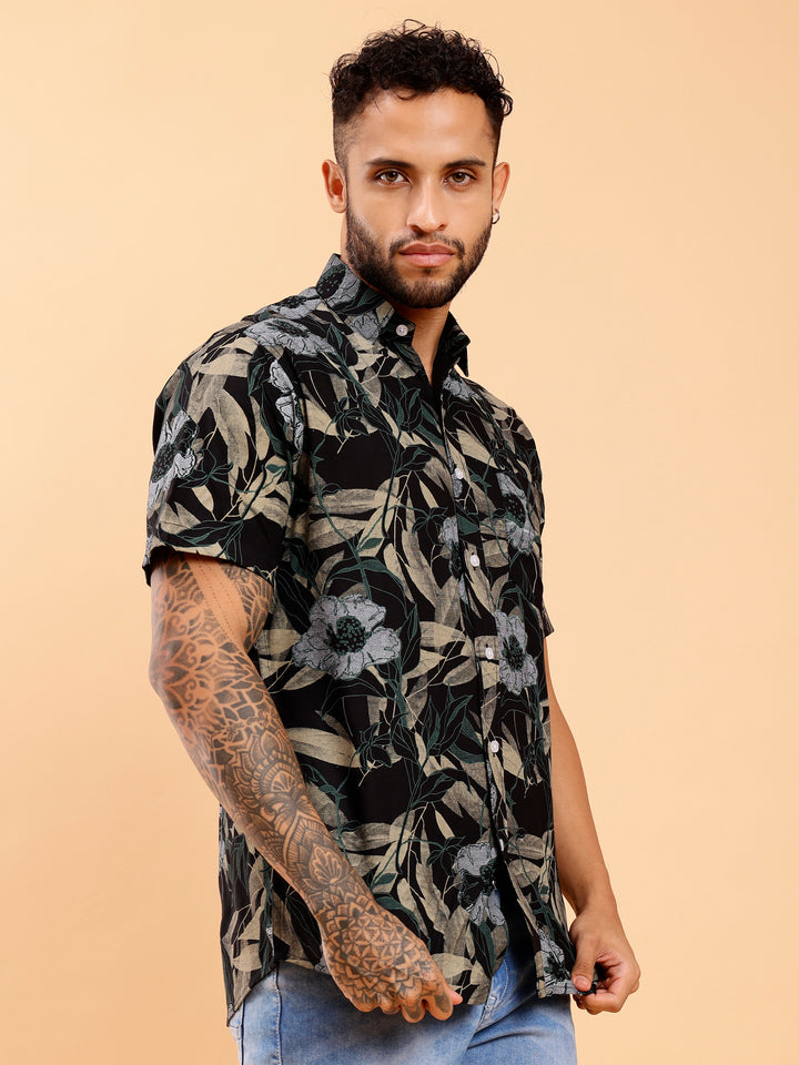 Twilight Floral Print Sage Black Shirt