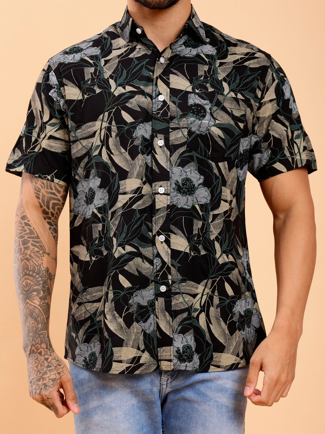 Twilight Floral Print Sage Black Shirt