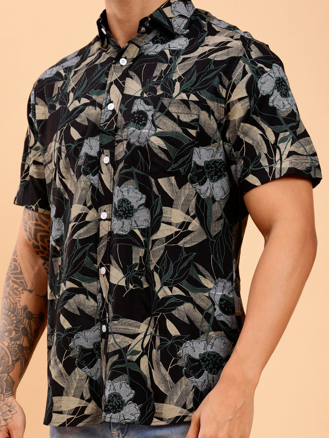 Twilight Floral Print Sage Black Shirt