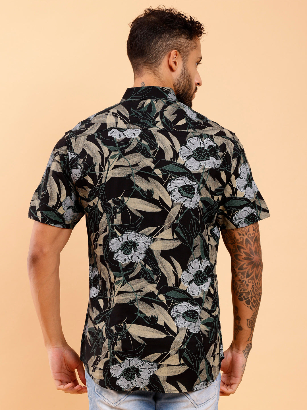 Twilight Floral Print Sage Black Shirt