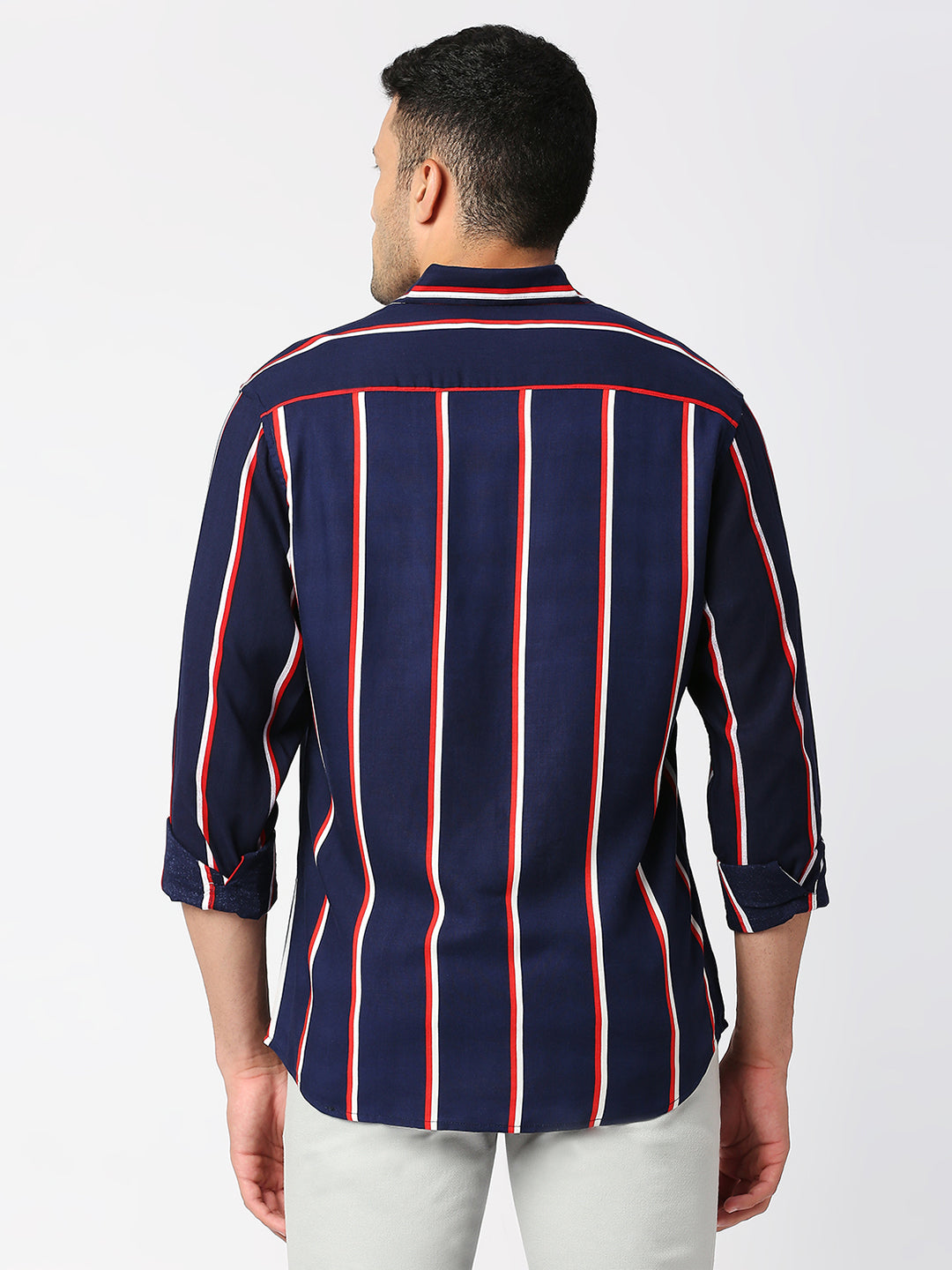 Duality Navy Blue Vertical Stripes Shirt