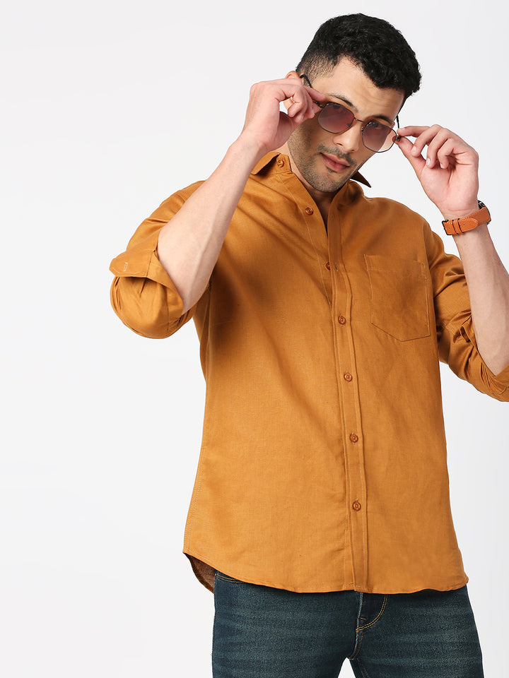 Astute Linen Dyed Rust Shirt