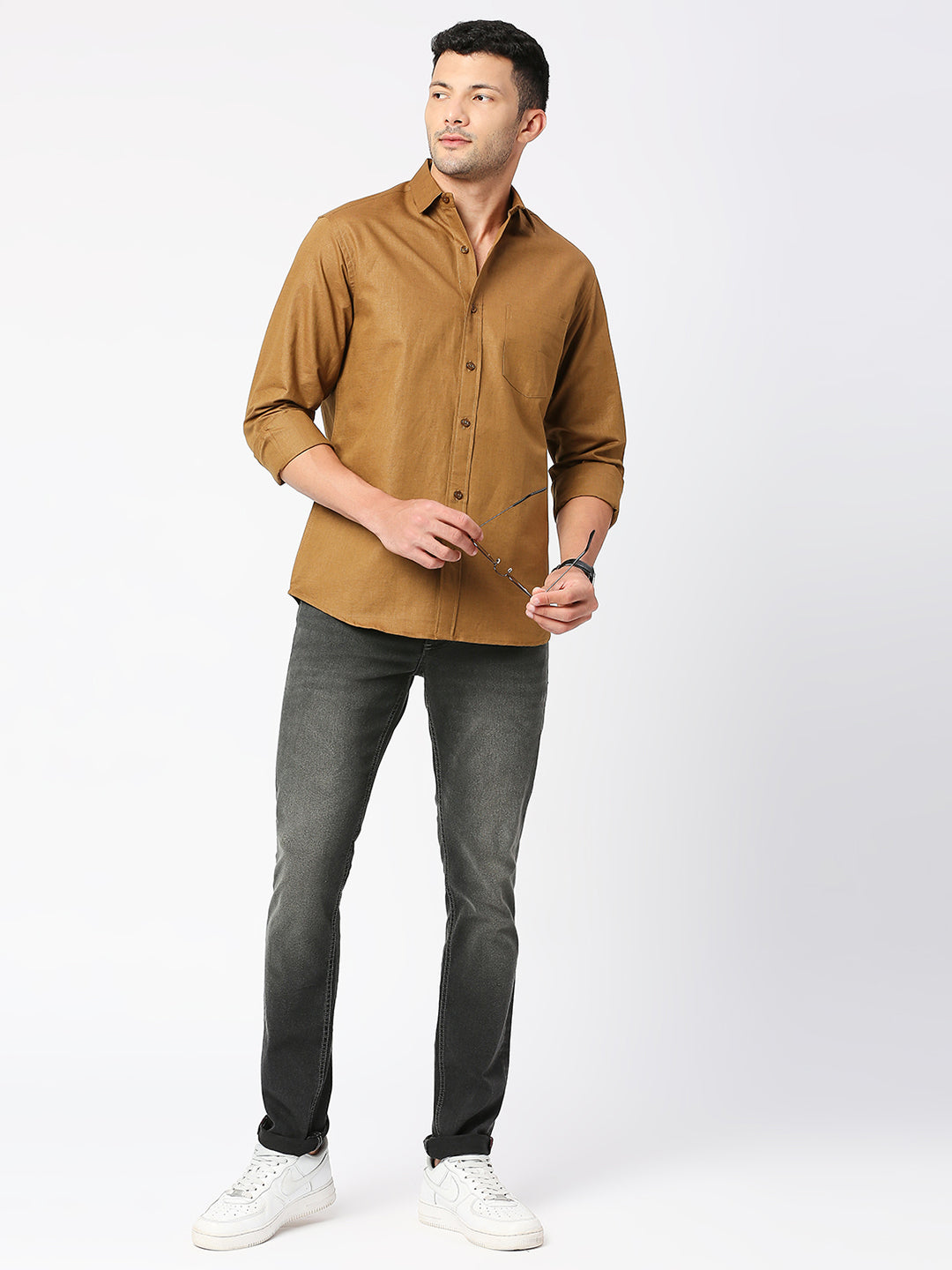Astute Linen Dyed Khaki Shirt