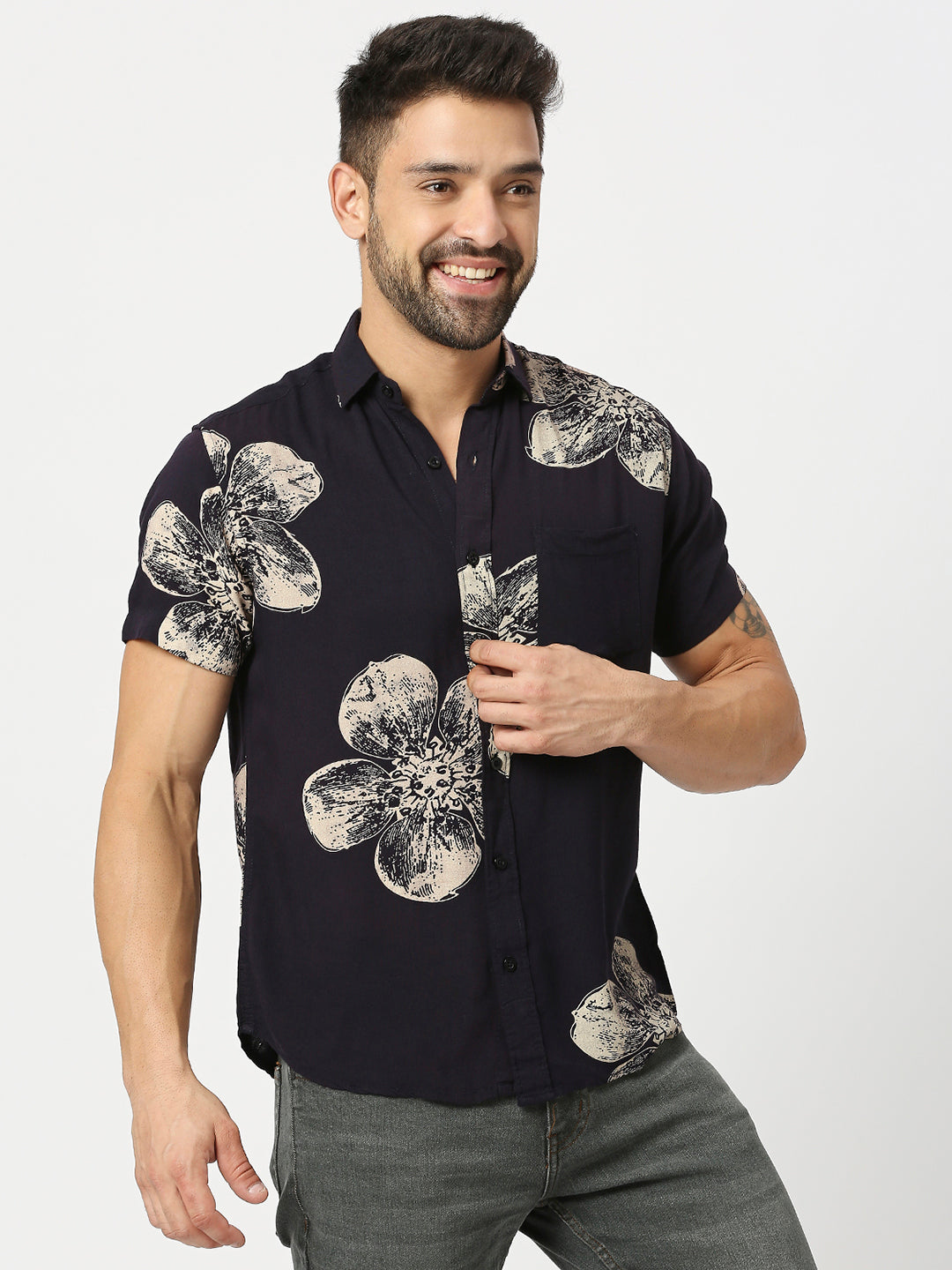 Midsummer Floral Print Navy Shirt