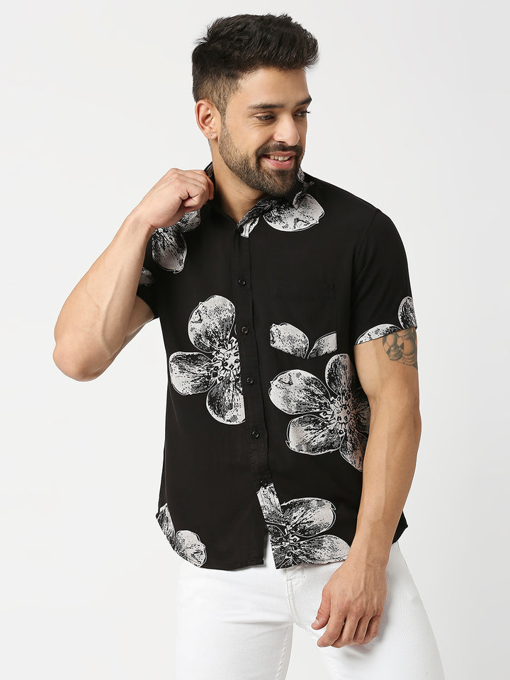 Midsummer Floral Print Black Shirt
