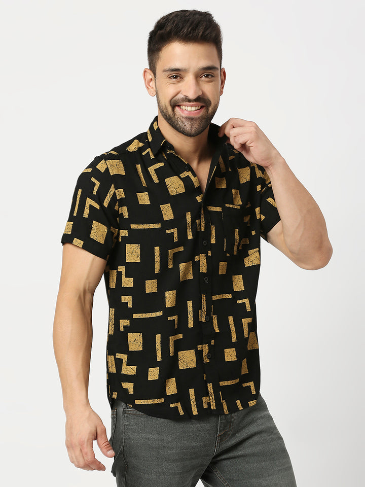 Blocky Abstract Black Gold Shirt