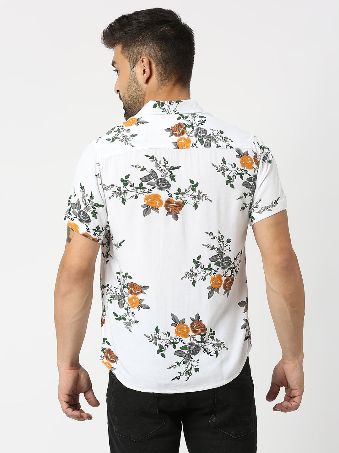 Vine Floral Printed Orange Shirt
