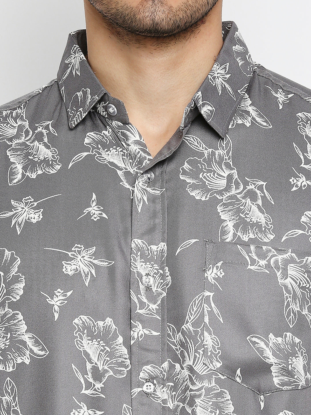 Blossom Grey Flowers Half Sleeve Shirt