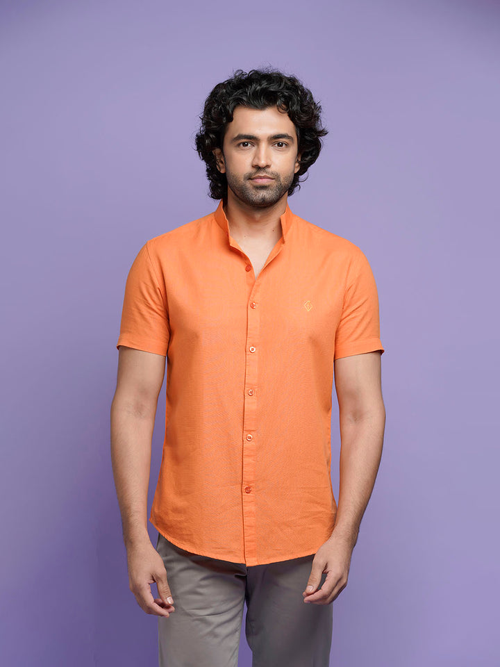 Mandarin Linen Cotton Orange Shirt