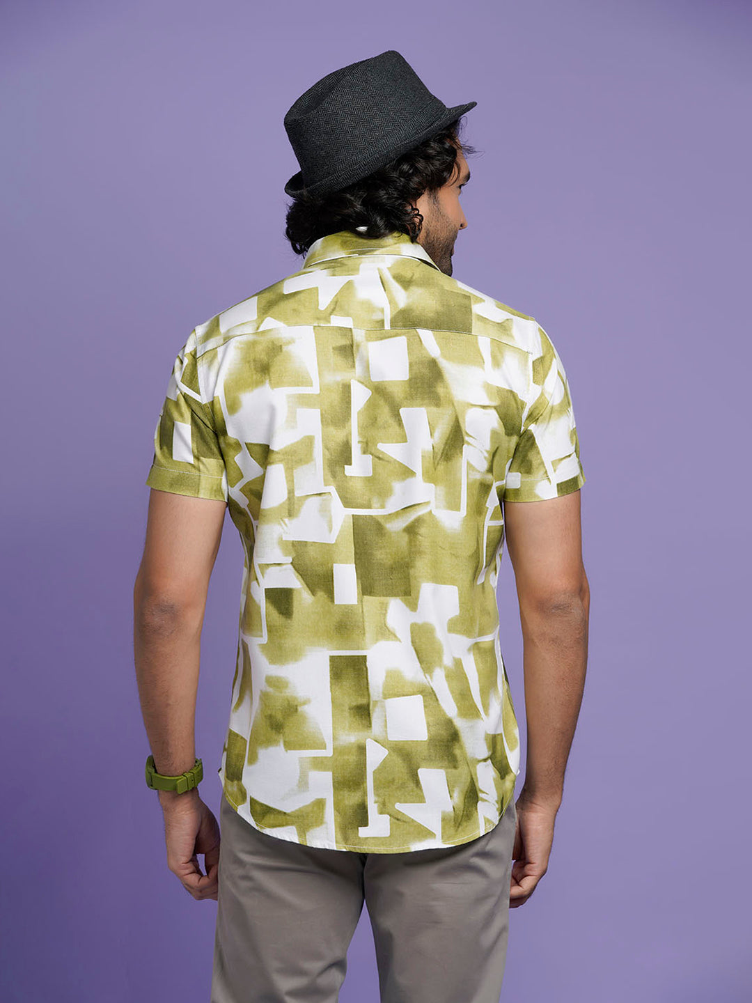 Absolute Modal Cotton Green Abstract Slim Fit Shirt
