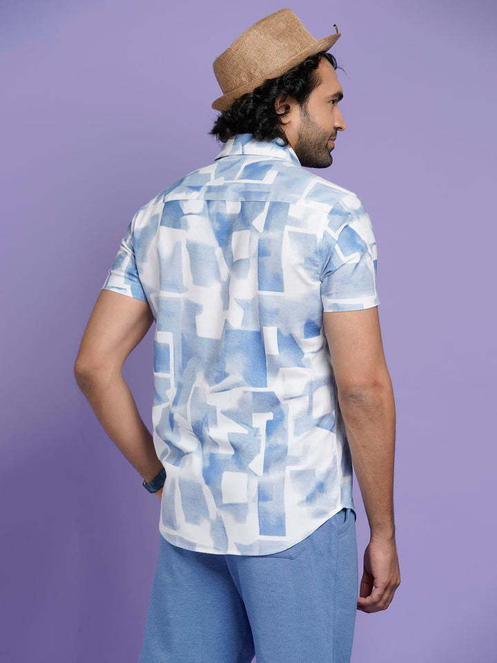 Absolute Modal Cotton Blue Abstract Slim Fit Shirt