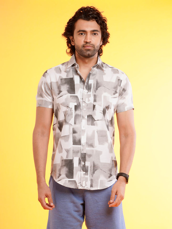Absolute Modal Cotton Black Abstract Slim Fit Shirt