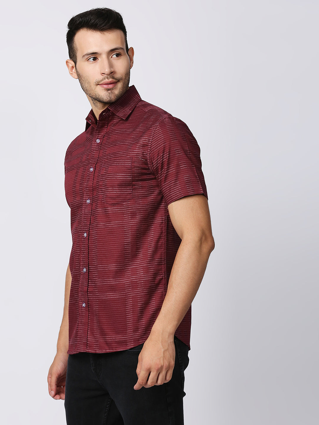 Rosado Maroon Checks Half Sleeve Shirt