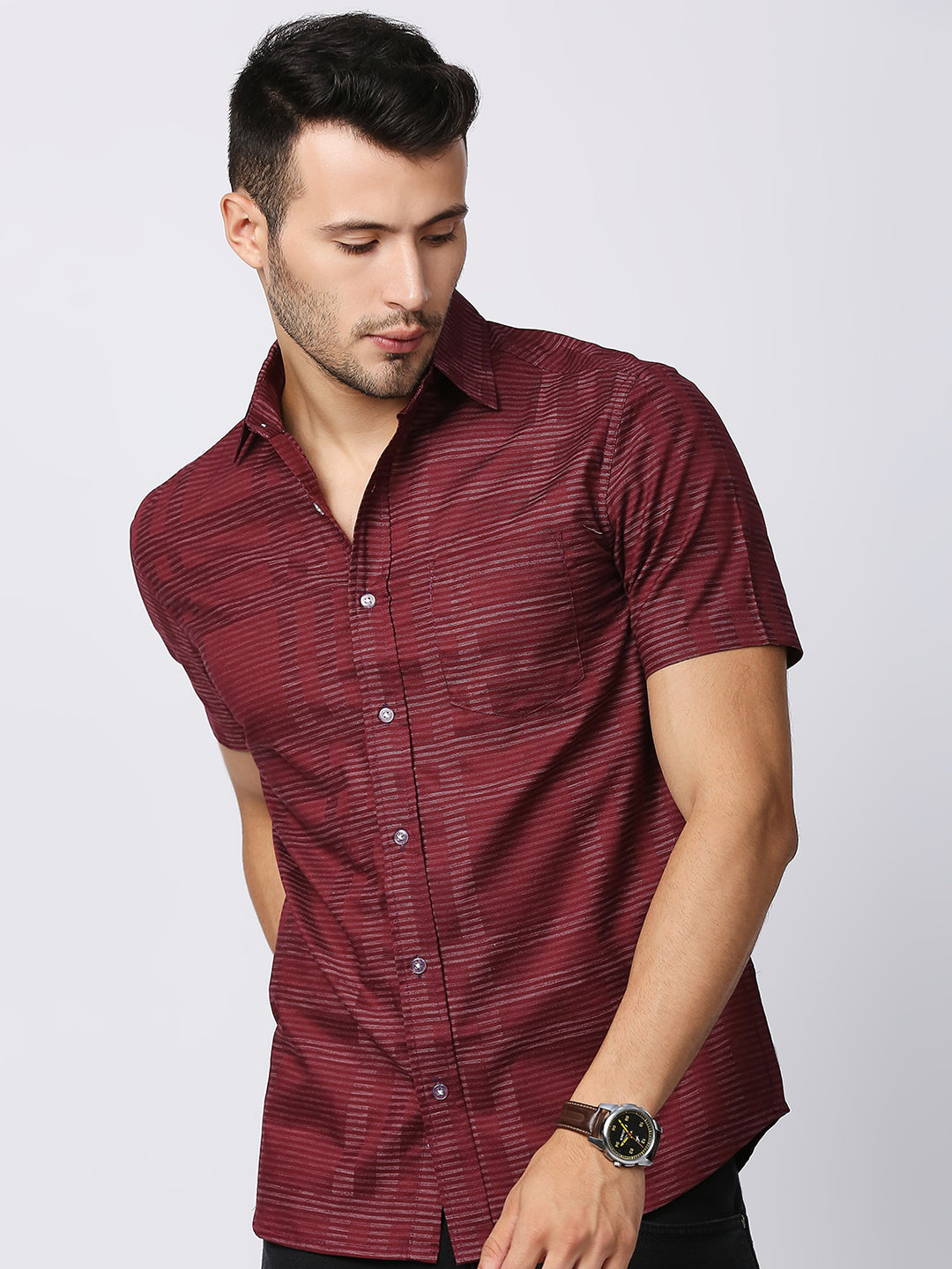 Rosado Maroon Checks Half Sleeve Shirt