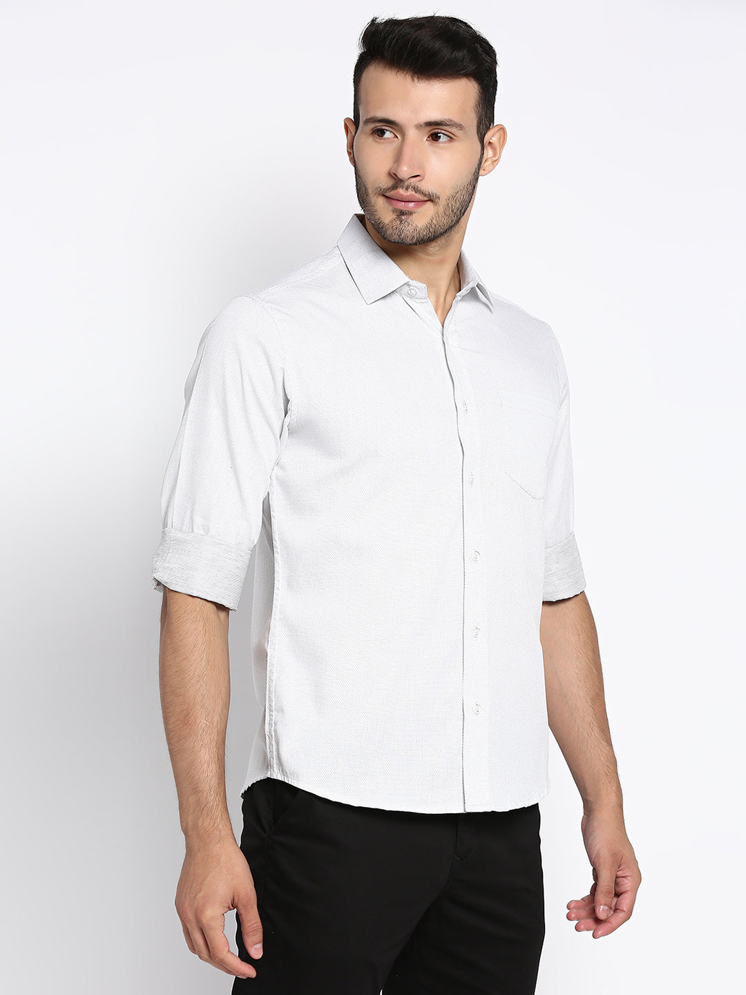 Serenity Cotton Micro Dots White Casual Shirt