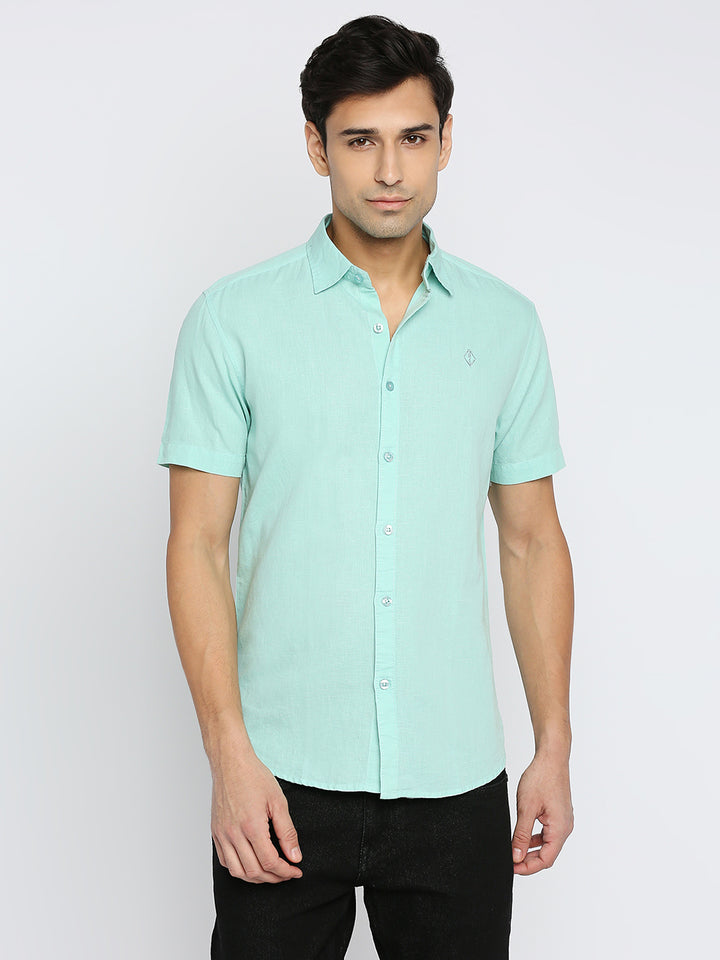Absolute Linen Cotton Light Green Slim Fit Shirt