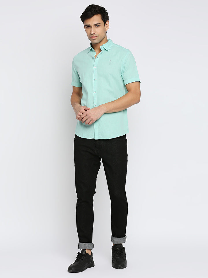 Absolute Linen Cotton Light Green Slim Fit Shirt