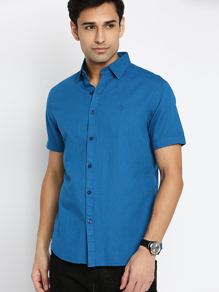 Absolute Linen Cotton Blue Slim Fit Shirt