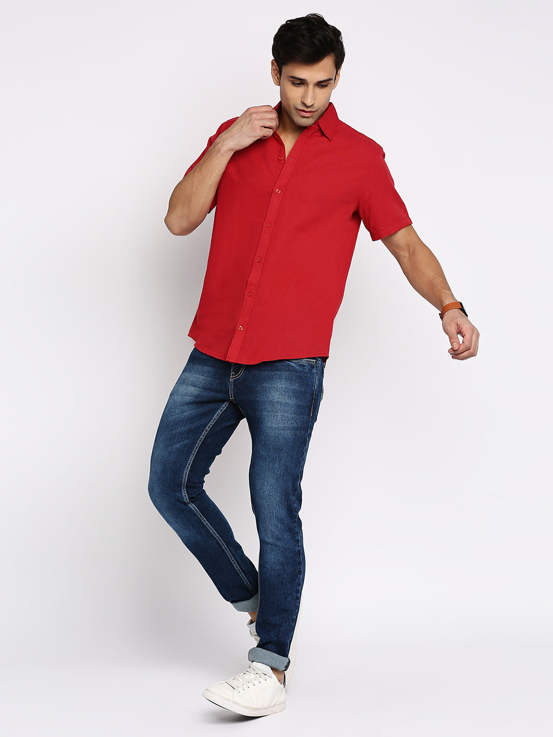 Absolute Linen Cotton Red Slim Fit Shirt