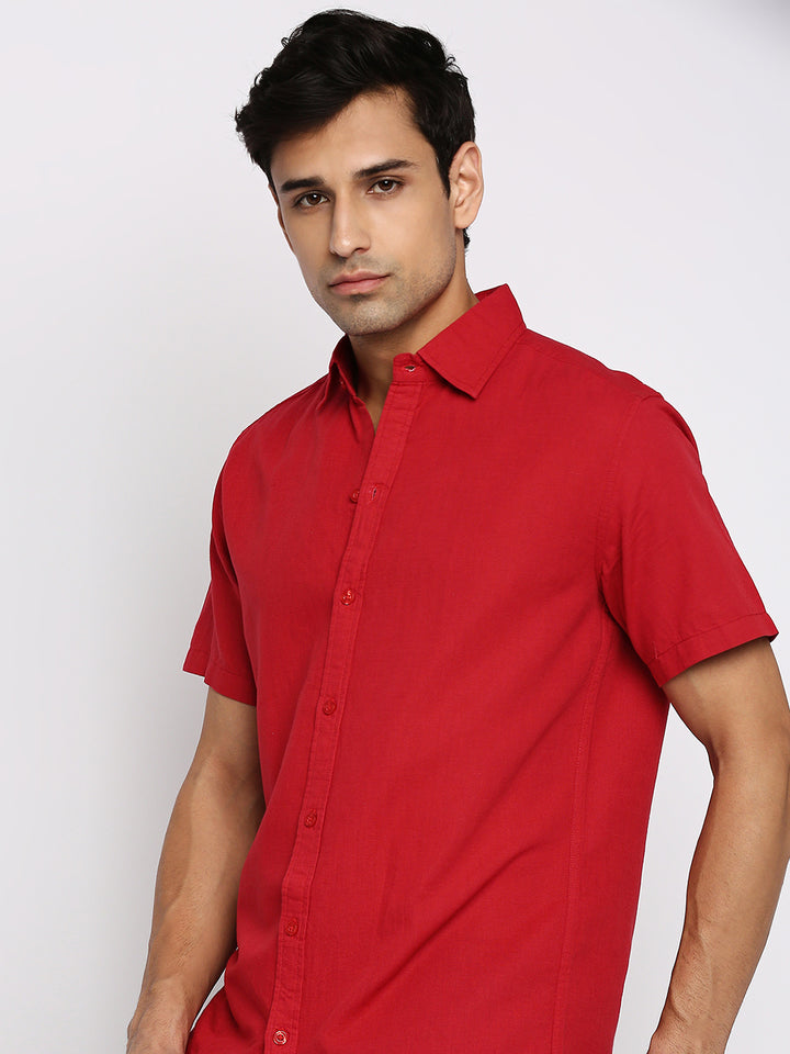 Absolute Linen Cotton Red Slim Fit Shirt